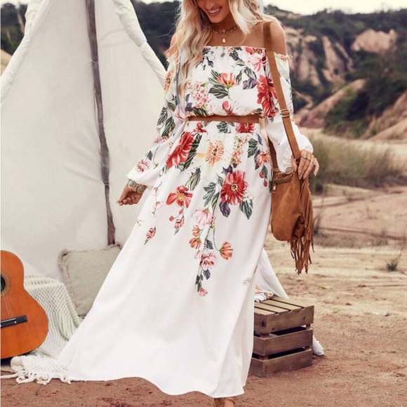 Floral Print Halter Top and Slit Maxi Skirt Set